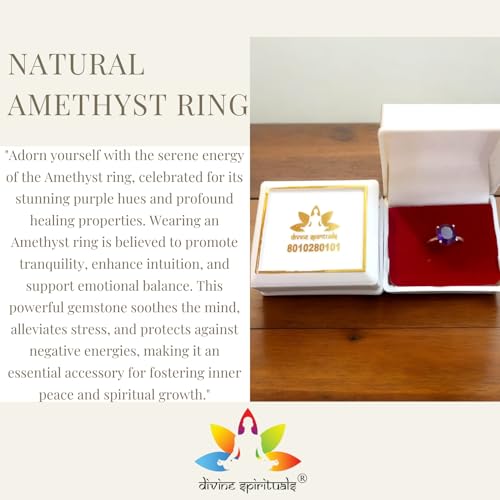 Image of Divine Spirituals Premium Amethyst Diamond-Cut Natural Gemstone Ring AAA Grade Adjustable Lab-Certified Unisex Original Crystal Ring For Luck, Abundance, Manifestation & Prosperity