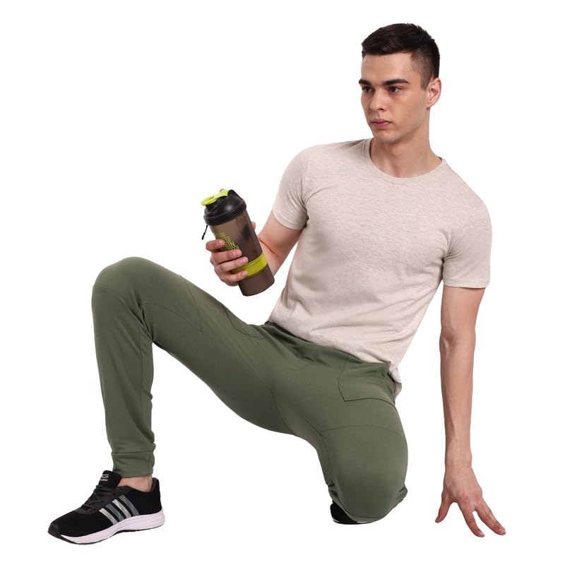 Image of ONE SKY Winter Wear Track Pants for Men, Versatile Joggers, Breathable Cargo Lower, Durable Sports Trackpants, Stretchable Waistline & 2 Pockets, Cotton Blend Loungewear, Easy Care Night Pants