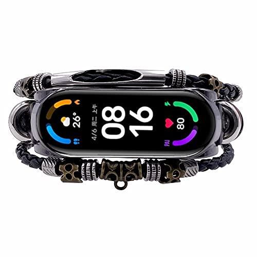 Compatível com Xiao_mi Mi Band 5 6 pulseiras de relógio, pulseira de couro retrô, pulseira de substi