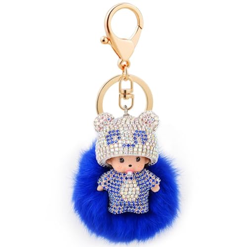 Kiki Monqiqi Porte-clés Porte-clés en peluche avec strass, Bleu