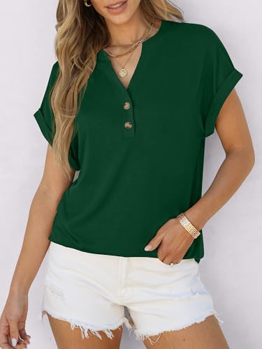 Image of ANRABESS Womens Short Sleeve Henley Tops V Neck Dressy Casual Blouses Summer Trendy Tee Shirts 2026 Vacation Fashion Clothes