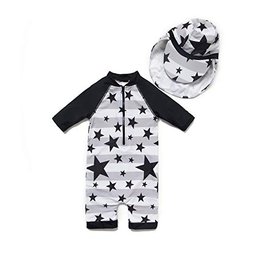 Bonverano Baby Boys Swimsuit, Toddler Bathing Suit, Short-Sleeve Zipper One Piece Swimwear With Upf 50+ Sun Protection (Star, 12-18 Months) #TOP1