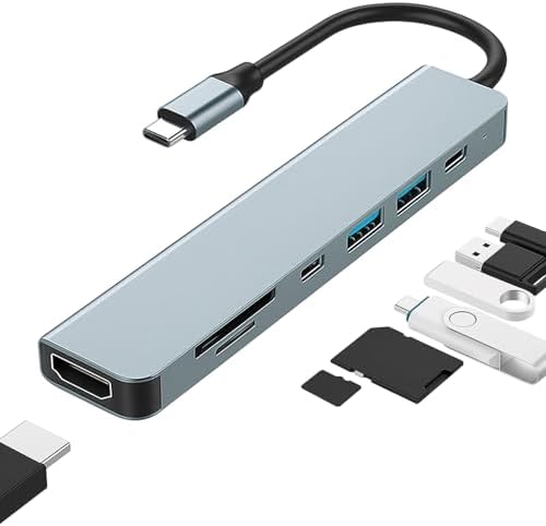 USB C Hub 7 en 1 mit HDMI, Puerto PD 100 W, USB 3.0 Multipuerto A...