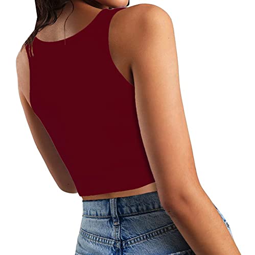Image of Women's Sexy Sleeveless Crop Tops Double Layer Scoop Neck Cropped Tank Top