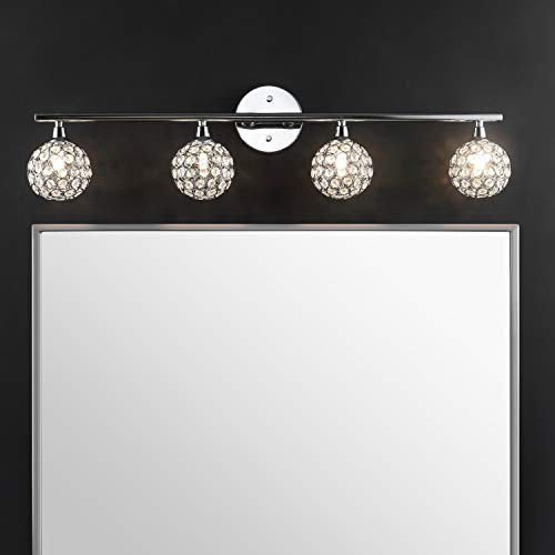Image of JONATHAN Y 32.5 inch Chrome Maeve Modern Glam LED Vanity Light Sconce for Bathroom, Clear Crystal Globe Shade, Art Deco Wall Light for Hallway Entryway (JYL7537A)