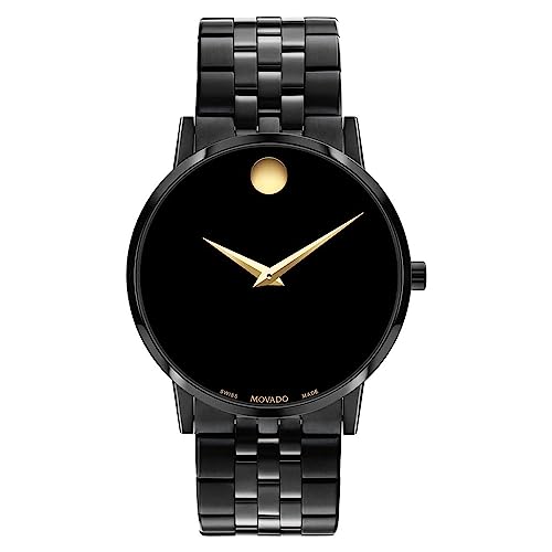 Image of Movado Museum Classic Swiss Qtz Black Dial Men's Watch| Pvd Material|Black Color Band - 0607626