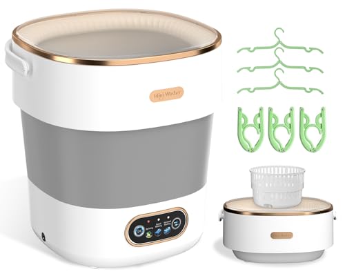 Portable Washing Machine, Mini Washer and Spin-Dryer With Folding Hanger, 16L Large Capacity Small Compact Laundry Machine of Underwear, Baby Clothes, for Apartments, Dormitories, RV, Travel, (White)