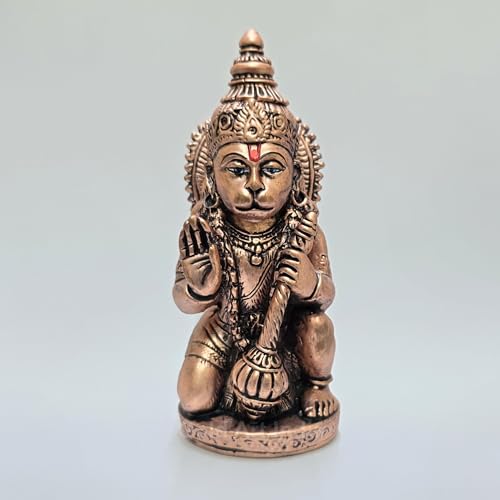 Image of Gold Art India Hanuman ji murti Home Decor Article | Sitting Bajrangbali Idol for Gifting | Maruti Statue with Gada for Puja & Office Desk | Hanuman for House Warming (5 x 2)