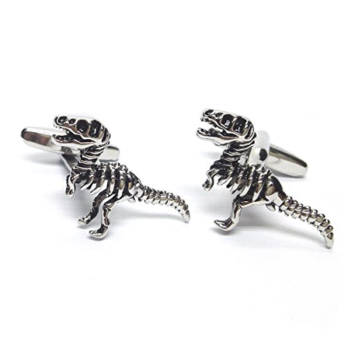 Mancuernillas Hombre Esqueleto Dinosaurio Plateadas miniatura 2
