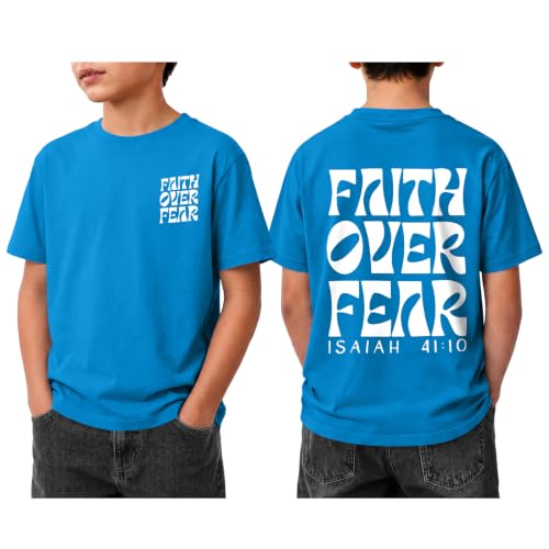 Image of Boys Faith Over Fear Shirt Christian Jesus T Shirts for Kids Religious Inspirational Bible Verse Graphic Tees Tops