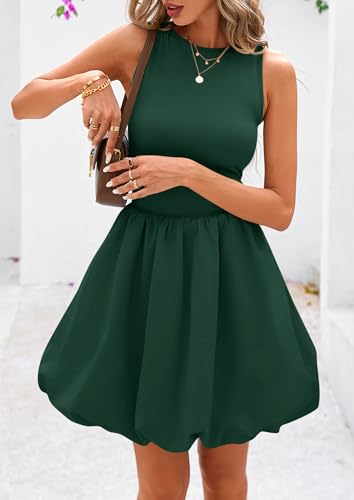 Image of PRETTYGARDEN Summer Dresses for Women 2026 Casual Mini Short Cocktail Dress Sleeveless Tank Crew Neck Bubble Sundress Pockets