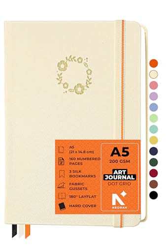 Image of NEORAH - A5 - ART JOURNAL | 200Gsm Dotgrid Notebook |160 Pages(21.0 x 14.8 cm) | Lay Flat |Hard Cover Bullet - Journal | 3 Bookmarks |Elastic Closure | Inner BackPocket | Ideal- Bujo,Art (AFTER GLOW)