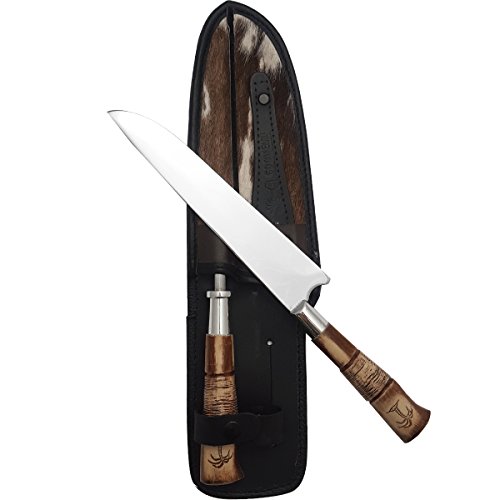 Coqueiro, 218IFT, Kit Churrasco Amolador Faca 8'' Cabo Bainha Couro