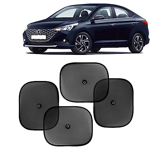 KINGSWAY Car Window Curtain Sticky Sun Shades Compatible with Hyundai Verna, (Year 2020-2023), Universal Fit Sunshades for Side Window, Rear Window, Black Color, 4 Pieces