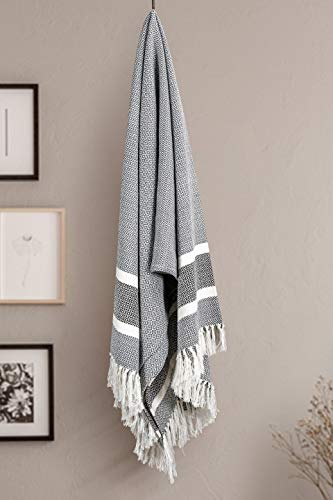 Native Fab Farmhouse Throw Blanket For Couch Bed Chair Sofa 50X60, Ultra Soft Machine Washable 100% Cotton All Season Reversible Throw Blanket For Adults And Kids - Black #TOP5