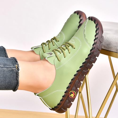Image of Women's Tendon Soft Sole Casual Orthopedic Shoes Fashion HandSewing Leather Non-Slip Flat Loafers Low-top Outdoor Comfy Breathable Walk Mam Nurse Shoes