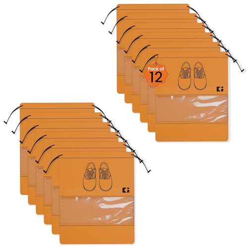Image of Kuber Industries Pack of 12 - Shoe Bag for Travel | Shoe Cover for Storage | Shoe Pouches for Travelling | Travel Accessories Shoe Organizer | Shoe Storage Bag for Men | Orange