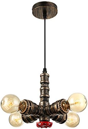 NIUYAO Industrial Vintage Bare Edison Bulbos Tubos de Agua Colgante Lámpara Lámpara Rústica Colgante Luminaria con 4 Enchufes de Bombilla 160W