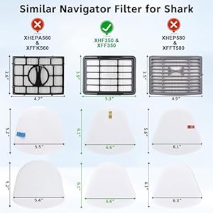 Replacement Filters for Shark Navigator Lift Away Deluxe Vacuum NV350 NV351 NV356E NV360 NV352 NV355 NV357 NV358 ZU503AMZ 4 Pre Felt 2 Hepa Filter Replace Parts XHF350 XFF350