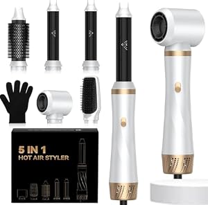 Hairstyler 5 in 1, Haarstyler Hair Styler Set 1000W Multistyler Haare mit Ionen Haartrockner Rundbürsteföhn Automatischer Lockenstab Warmluftbürste für Styling, Föhnen, Volumen, Locken und Glätten