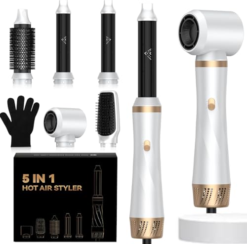 Brosse Soufflante 5 en 1 Air Styler Air Brush, Hair Styler 1000W Airbrush avec Seche Cheveux, Brosse Lissante Cheveux, Boucleur a Cheveux, Brosse Chauffante pour Sécher, Volumatrice, Lissante,Boucleur
