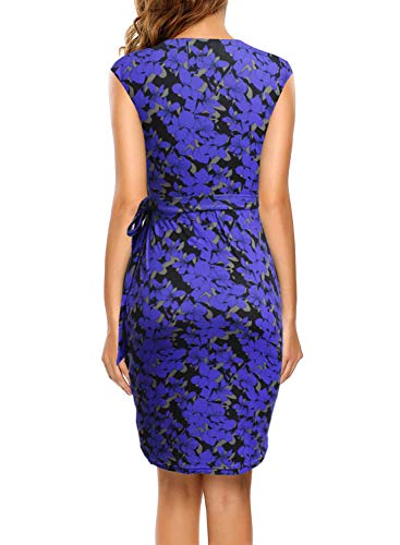Image of Berydress Women's Vintage V-Neck Sheath Casual Party Work Faux Black Wrap Dress