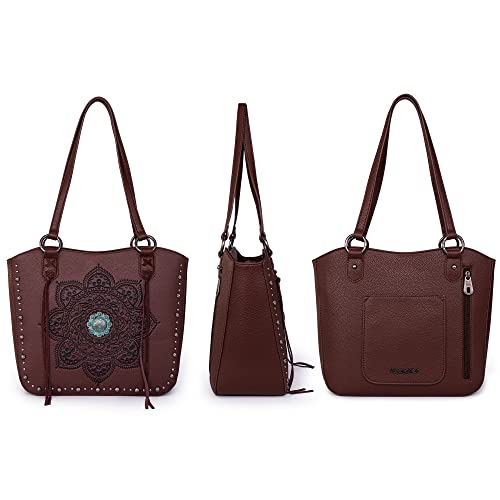 Image of Montana West Western Tooling Tote Bag with Wallet Set for Women Vintage Studded Top Handle Shoulder Handbag
