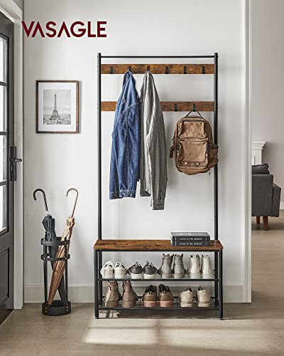 image for VASAGLE Coat Rack, Hall Tree with Shoe Storage Bench, Entryway Bench w