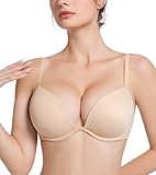 HACI Women's Push Up Bra Plunge Deep V Thick Padded Underwire Seamless Multiway Add 2 Cups(Beige,38D)
