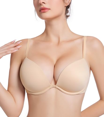 HACI Women's Push Up Bra Plunge Deep V Thick Padded Underwire Seamless Multiway Add 2 Cups