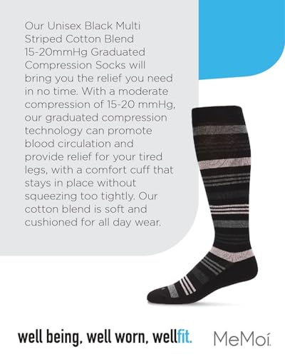 Image of MeMoi Wellfit Unisex Multi Striped Cotton Blend 15-20mmHg Graduated Compression Socks