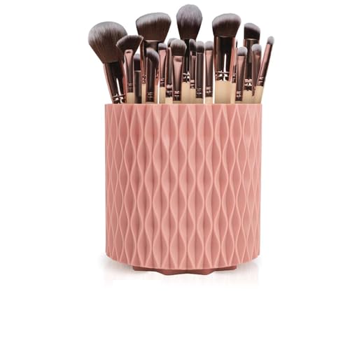 Lot de 18 pinceaux cosmétiques en bambou rose avec seau de rangement rotatif et boîtes à poudre