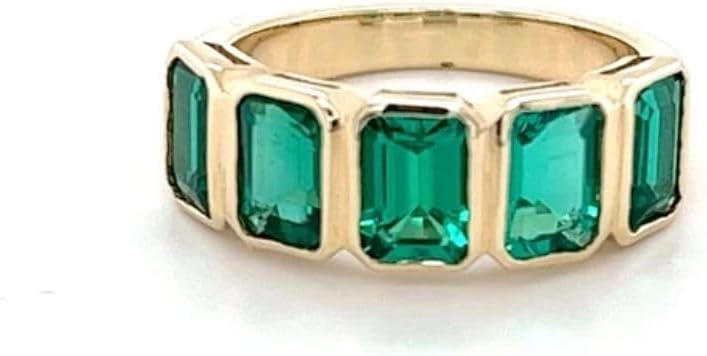 4 Ct Emerald Diamond Delicate Bezel Set Half Eternity Wedding Band Women Rings 14K Yellow Gold Plated Elegant Birthstone Band Solid 925 Sterling Silver Handmade Jewelry Anniversary Band Gift For Her