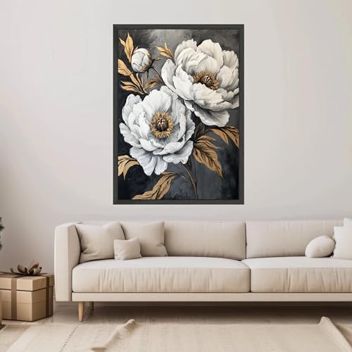 Toile de pivoines blanches pour illuminer un mur sombre sans cadre - 4