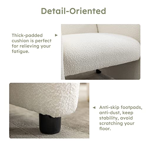 Bonzy Home Modern Accent Chair With Arms, Padded Circle Fleece Armchair With Rubber Legs, Upholstered Single Sofa Reading Chairs For Living Room Bedroom Office, White #TOP4