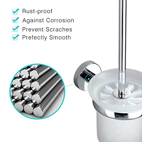 JASSFERRY Wall Mounted Toilet Brush and Holder Bathroom Mount Chrome Loo Brushes & Holders Set, Frosted Glass Tumbler - Image 4