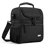 MIER Insulated Lunch Box Medium Cooler Tote Bag Lunch Kit for Men, Women, Kids, 2 Compartment, Leakproof, Black