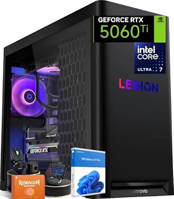 Lenovo Legion Tower 5i AI Gaming Desktop PC, Intel Ultra 7 Series 2 (20-Core) 265F, 32 GB DDR5 5600MHz RAM, 1 TB SSD, NVIDIA GeForce RTX 5060 Ti, Legion Liquid Cooling, Windows 11 Pro, Eclipse Black