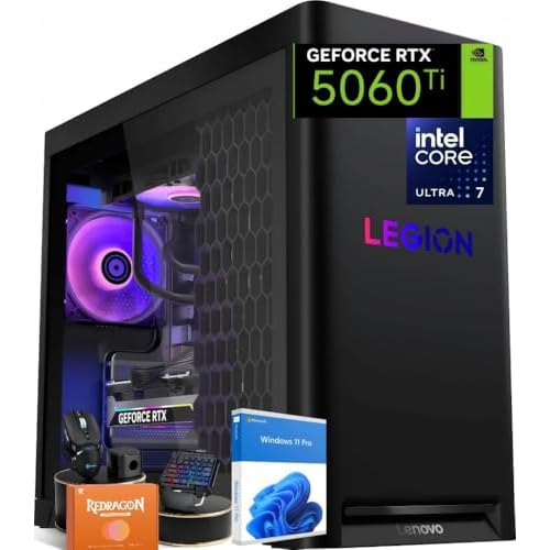 Lenovo Legion Tower 5i AI Gaming Desktop PC, Intel Ultra 7 Series 2 (20-Core) 265F, 32 GB DDR5 5600MHz RAM, 1 TB SSD, NVIDIA GeForce RTX 5060 Ti, Legion Liquid Cooling, Windows 11 Pro, Eclipse Black