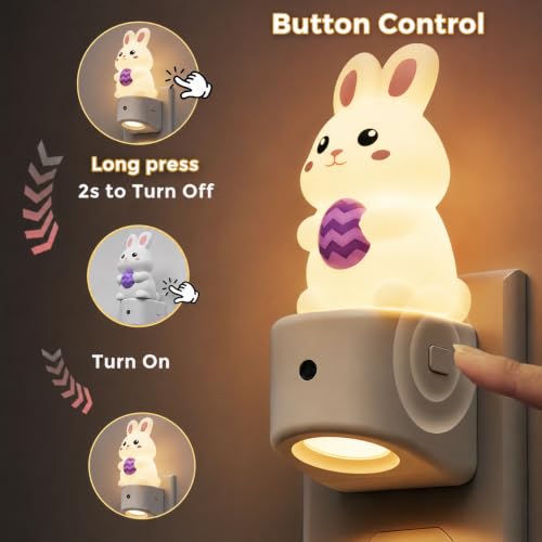 Image of L LOHAS LED Night Light for Kids,Dusk to Dawn Sensor,3D Cute Rabbit | Kids Night Light,Night Lights,RGB+Soft White 3000K,Bunny Night Light,Birthday Gift Nightlight for Kids, Room Decor