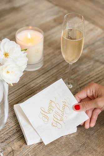Sugar Paper Christmas Napkins, Elegant 3 Ply Disposable Cocktail Napkins for Holiday Parties, Beverages, or Desserts, Soft and Absorbent, Home Decor, 5 x 5 Inch, 20 Count Set, Happy Holidays image 5