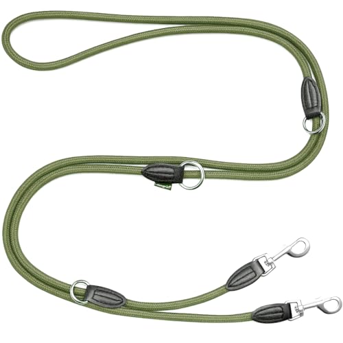 Leisegrün Verstellbare Hundeleine 3m - Robuste Nylon Doppelleine für mittelgroße bis große Hunde, 200kg Zugkraft, 2 Karabiner - Olivgrün
