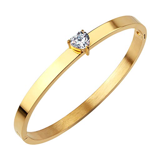 555Jewelry Stainless Steel Hinge Lock Large Heart Shape CZ Cuff Love Bracelet Bangle Bracelets for Women, Love Bracelets for Women, Gold