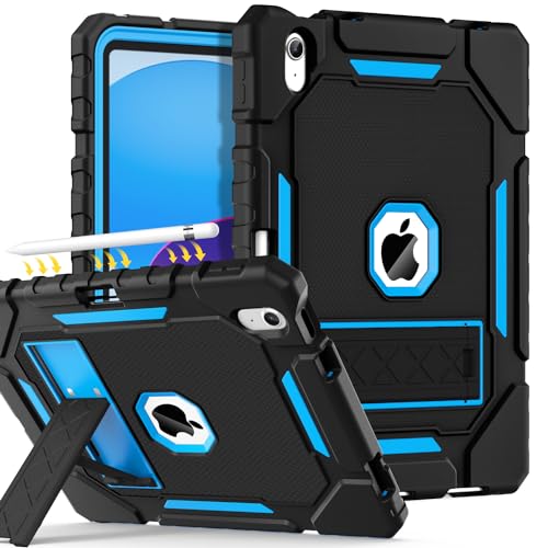 Grifobes for iPad A16 Case 11th Generation 11 inch 2025 / iPad 10th Generation Case 10.9 inch 2022, Heavy Duty Military Grade Shockproof Cover with Pencil Holder for i Pad 11/10 (Black+Blue)
