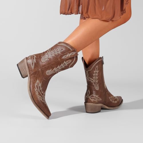 Image of Western Cowboy Boots for Women Rhinestone Cowgirl Boot with Low Block Heel Embroidery Sparkly Short Ankle Booties Walking Bootie for Country Concert Disco Outfits
