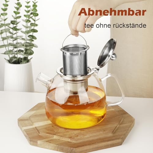 LIBWYS Teekanne 1000ml mit Abnehmbarem Siebeinsatz，teekanne glas aus Hitzebeständigem Borosilikatglas，Geeignet zum Aufbrühen von Tee, Blumentee, Kräutertee und Teebeuteln，Einfache Reinigung