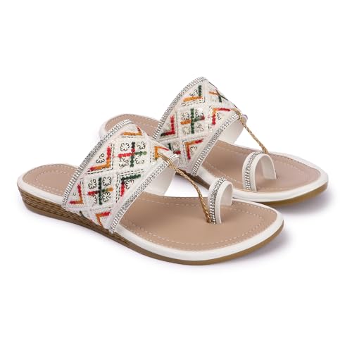 Image of KKF Women Fancy Kolhapuri Flat Chappal Sandals Ladies Slipper for Party & Occasions 3 to 8 Sizes