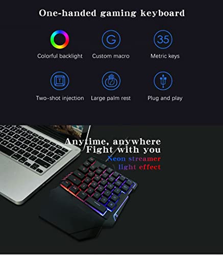 Image of USB Wired Gaming Keyboard with LED Backlight 35 Keys sades Wide Hand Rest One-Handed Membrane RGB Gaming Keypad for Gaming