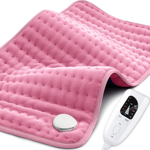 【2025 Upgrade】 Heating Pad for Neck Back Cramps Pain Fast-Heating Heating Pads Offer Softer Machine Washable Fabric with Heat Settings & Timer Easy to Operate,Moist Heat & Auto Shut of (Pink)