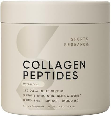 Sports Research Collagen Peptides - Hydrolyzed Type 1 & 3 Collagen Powder Protein Supplement for Healthy Skin, Nails, & Joints - Easy Mixing Vital Nutrients & Proteins, Collagen for Women & Men